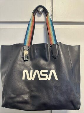 NASA Coach Leather Tote with Rainbow Straps